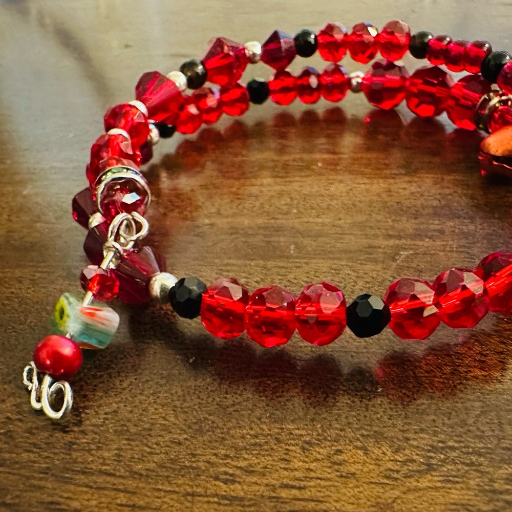 Red Crystal Beaded Wrap Bracelet